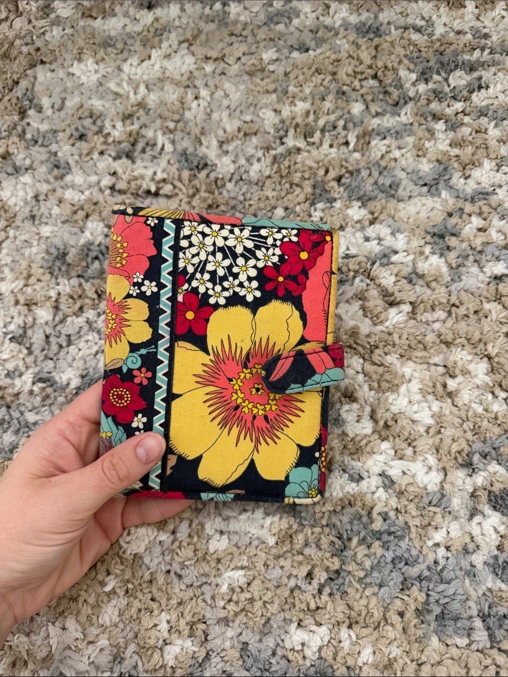 Vera Bradley Black Floral Quilted Wallet with Yellow, Red and Teal Accents